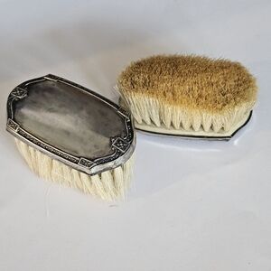 Antique Pair Of Sterling Silver Boars Hair Grooming Brush Set